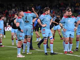 Disappointment for the Glasgow Warriors players following their 43-19 defeat by Toulon in the Challenge Cup final in Dublin. (Photo by Stu Forster/Getty Images)