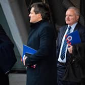 Rangers vice-chairman John Bennett (right) is pictured leaving the Ibrox club's AGM on Tuesday. (Photo by Ross MacDonald / SNS Group)