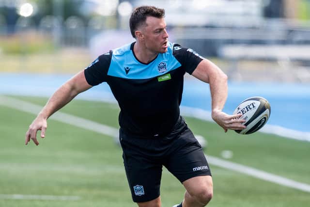 Jack Dempsey shows his skills during a Glasgow Warriors training session at Scotstoun. Picture: Ross MacDonald / SNS