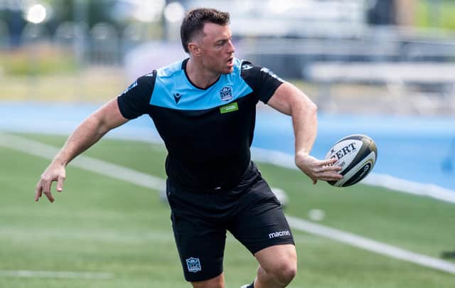 Jack Dempsey shows his skills during a Glasgow Warriors training session at Scotstoun. Picture: Ross MacDonald / SNS