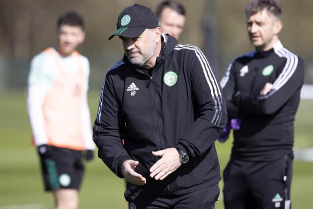 Ange Postecoglou during a Celtic training session at Lennoxtown.