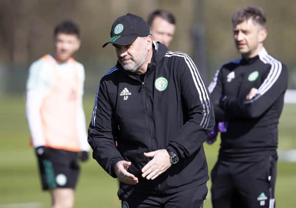 Ange Postecoglou during a Celtic training session at Lennoxtown.