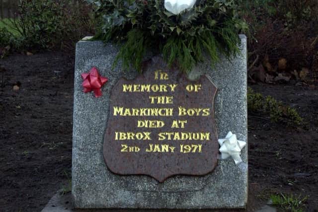 Memorial to Rangers fans from  Markinch who died in the Ibrox disaster