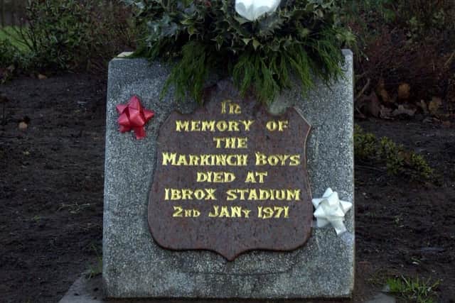 Memorial to Rangers fans from Markinch who died in the Ibrox disaster