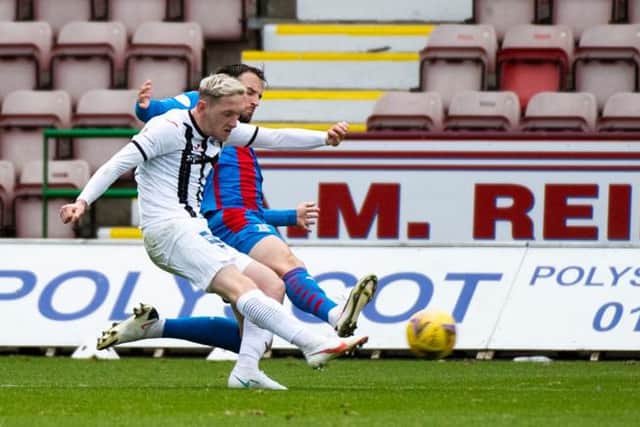 Dunfermline's Declan McManus makes it 3-1 during a Scottish Championship match between Dunfermline Athletic and Inverness Caledonian Thistle at East End Park Stadium, on October 17, 2020, in Dunfermline, Scotland. (Photo by Euan Cherry / SNS Group)