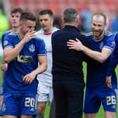 Mark Reynolds celebrates after scoring twice to earn Cove Rangers a draw at promotion chasers Partick Thistle. (Photo by Ewan Bootman / SNS Group)