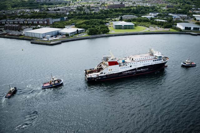 The Glen Sannox has been towed during a dry dock transfer but is now due to begin its sea trials later this month (Picture contributed)