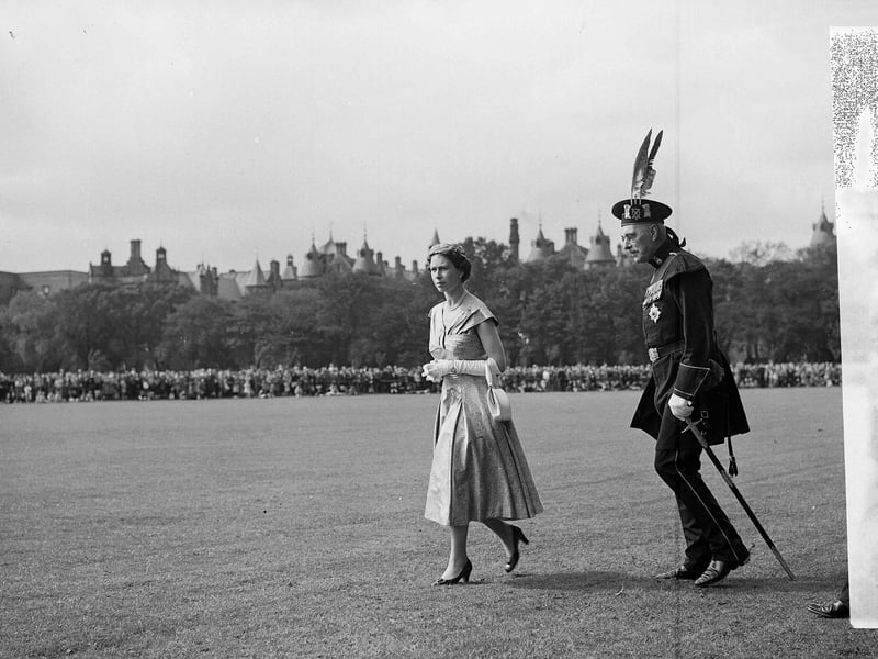 Queen Elizabeth II and the Duke of Edinburgh visited the Meadows in July 1956 to see a demonstration by the Royal Company of Archers.