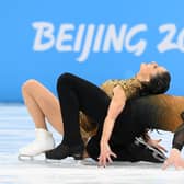 Lilah Fear and Lewis Gibson of Team Great Britain skate during the Ice Dance Free Dance on day ten of the Beijing 2022 Winter Olympic Games at Capital Indoor Stadium on February 14, 2022 in Beijing, China.