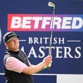 Greig Hutcheon in action during the first round of the Betfred British Masters hosted by Danny Willett at The Belfry in Sutton Coldfield. Picture: Ross Kinnaird/Getty Images.