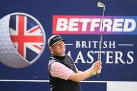 Greig Hutcheon in action during the first round of the Betfred British Masters hosted by Danny Willett at The Belfry in Sutton Coldfield. Picture: Ross Kinnaird/Getty Images.