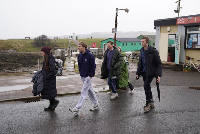 West and McVey have also been spotted together with scores of extras holding Union flags and Saltires in front of the Fife town’s historic St Salvator’s Chapel.