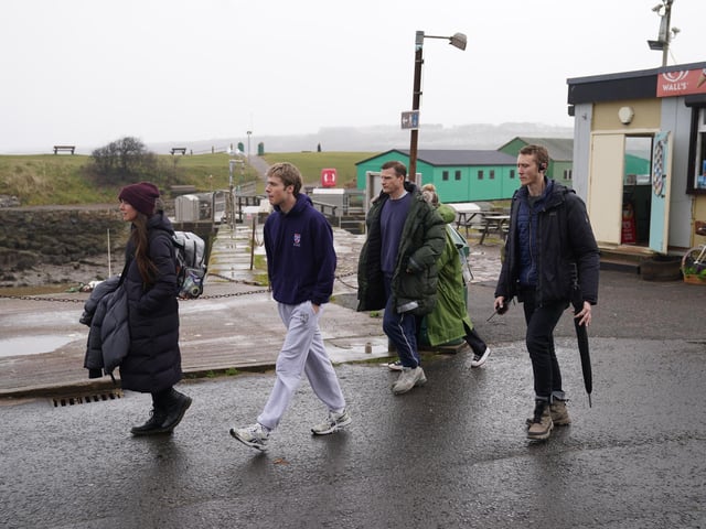 West and McVey have also been spotted together with scores of extras holding Union flags and Saltires in front of the Fife town’s historic St Salvator’s Chapel.