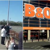 Footage shows a long line of people waiting, two metres apart, outside one of the DIY stores in Paisley.