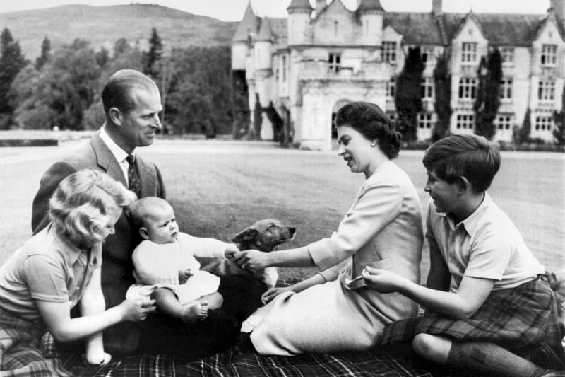 Prince Charles (far right) with his parents Queen Elizabeth II and Prince Philip the Duke of Edinburgh, along with siblings Princess Anne and Prince Andrew in the grounds of Balmoral Castle, in September 9, 1960.