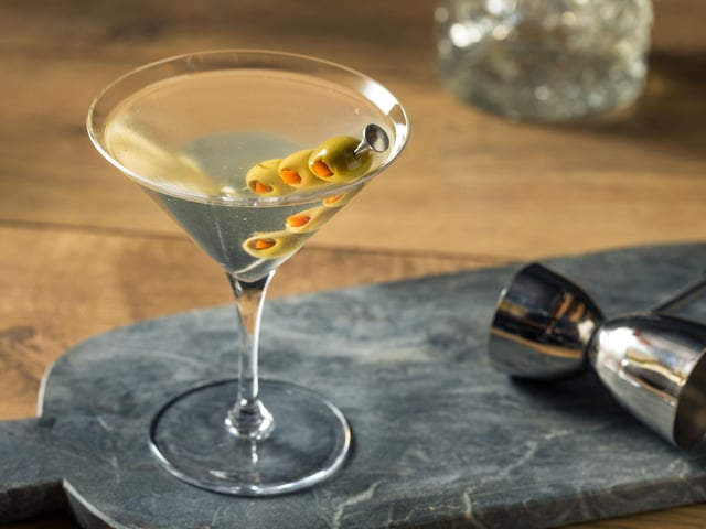Another twist on the martini is third. To make the perfect Dirty Martini pop ice, 150ml London dry gin, 25ml olive brine and 25ml dry vermouth into a jug and give it a stir. When the jug feels cold, strain into a cold martini glass and garnish with a couple of olives threaded onto a cocktail stick.