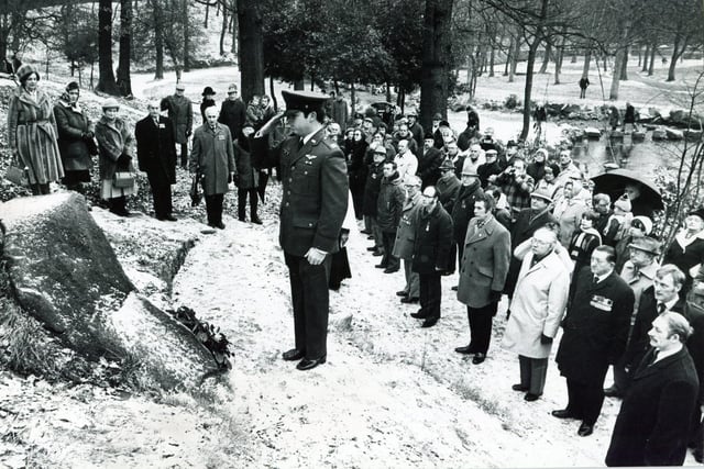 A 1981 ceremony in Endcliffe Park to honour the American air crew who were killed when the World War Two Mi Amigo bomber crashed on its way home from a mission on February 22, 1944