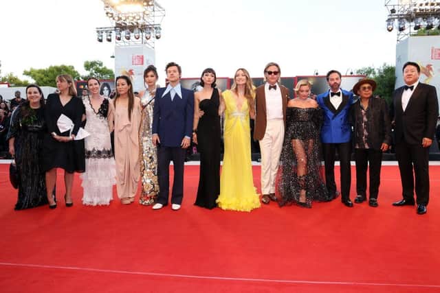 Cast and crew attend the 'Don't Worry Darling' red carpet at the 79th Venice International Film Festival on September 5, 2022 in Venice, Italy.