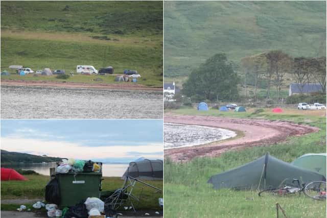 Pictures showed wild campers in the Applecross bay area and an overflowing bin. Pic: Applecross Inn Facebook