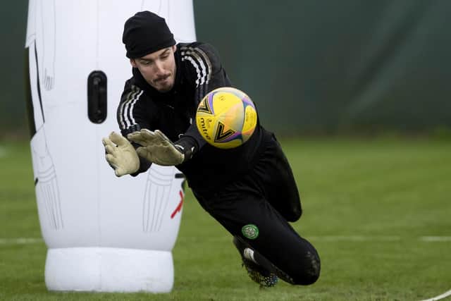 Vasilis Barkas during a Celtic training session at Lennoxtown.