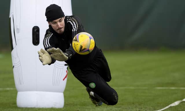Vasilis Barkas during a Celtic training session at Lennoxtown.