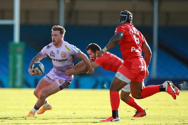 Scotland skipper Stuart Hogg in action for Exeter Chiefs against Toulouse at Sandy Park on Saturday. Picture: David Rogers/Getty Images