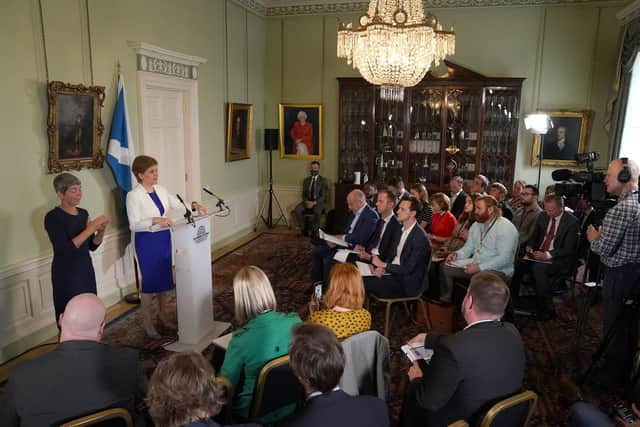 Nicola Sturgeon speaks at a press conference at Bute House in Edinburgh to launch a second independence paper.