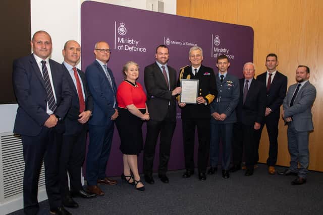 Second from the left is Edinburgh team member David Gourlay who accepted the award on the night. (The other awardees represented RAF Capability, RAF Rapid Capabilities Office, DE&S, and Dstl)
Pic: Sgt Jimmy Wise