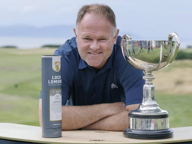 Alastair Forsyth shows off the trophy after winning the Loch Lomond Whiskies Scottish PGA Championship at West Kilbride. Picture: Steve Welsh/Getty Images.