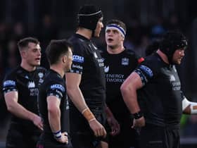 Glasgow Warriors players are dejected during a BKT United Rugby Championship match.