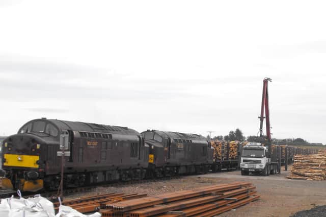 Timber being transported by rail