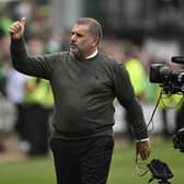 Celtic manager Ange Postecoglou gestures to the away fans after the record-breaking 9-0 win over Dundee United at Tannadice. (Photo by Rob Casey / SNS Group)