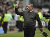 Celtic manager Ange Postecoglou gestures to the away fans after the record-breaking 9-0 win over Dundee United at Tannadice. (Photo by Rob Casey / SNS Group)