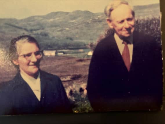Roderick and Chirsty MacLeod, the parents of Lord Minginish, at their croft at Portnalong. PIC: Contributed.