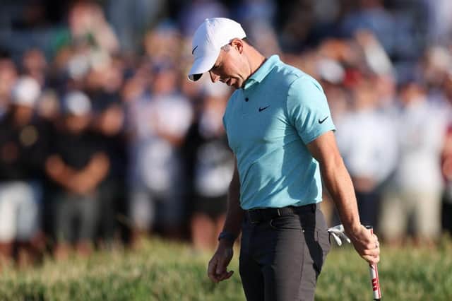 Rory McIlroy reacts to coming up just short in the 123rd US Open at The Los Angeles Country Club. PIcture: Richard Heathcote/Getty Images.