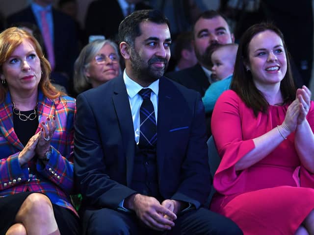 Ash Regan (left) and Kate Forbes (right) applaud after Humza Yousaf was named as the party's new leader. Picture: AFP via Getty Images