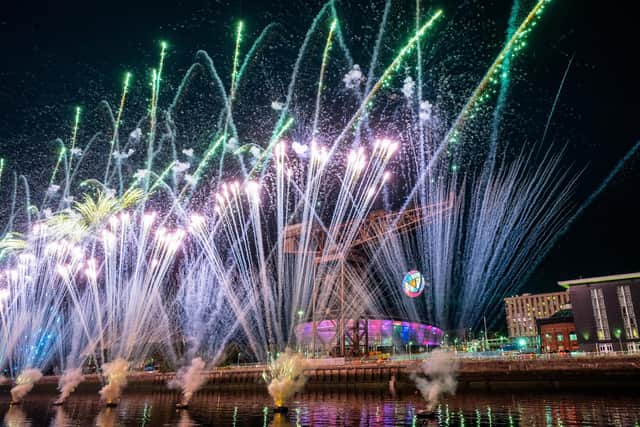 Fireworks in front of the Finnieston Crane and the Hydro during the closing ceremony of the 2026 Games (Picture: Jane Barlow/PA)