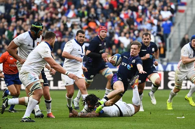 Scotland winger Darcy Graham in action against France during the 2019 Six Nations at the Stade de France. Picture: Anne-Christine Poujoulat/AFP via Getty Images