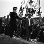 Trouble in Newcastle as Rangers fans spill onto the glass-strewn pitch during the Fairs Cup semi in 1969.
