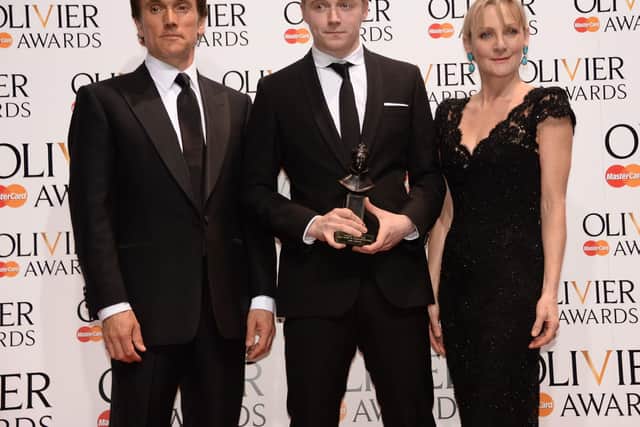 With Ben Miles and Jack Lowden, presenting the Laurence Olivier Awards at The Royal Opera House in 2014 in London.