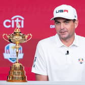 New US Ryder Cup captain Keegan Bradley speaks during a pres conference in New York on Tuesday. Picture: Jennifer Pottheiser/PGA of America.