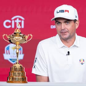 New US Ryder Cup captain Keegan Bradley speaks during a pres conference in New York on Tuesday. Picture: Jennifer Pottheiser/PGA of America.