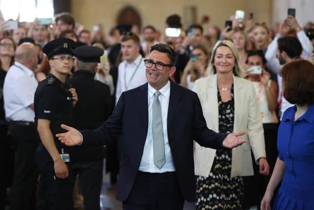 Andy Burnham, Labour MP for Makerfield and would-be prime minister, celebrates after his swearing-in at the Houses of Parliament yesterday (Picture: Dan Kitwood/Getty Images)