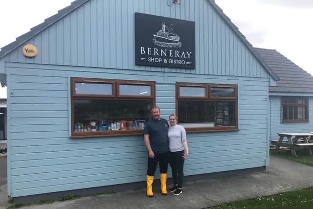 Ruairidh Nicholson and his wife, Abigail Nicholson, who runs a shop and bistro on Berneray.