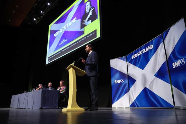 First Minister Humza Yousaf speaks at the SNP Campaign Council in Perth. Picture: Jeff J Mitchell/Getty Images