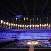 Fireworks explode during the closing ceremony in the Olympic Stadium at the 2020 Summer Olympics