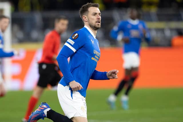 Rangers' Aaron Ramsey has been ruled out of the Europa League second leg clash against Borussia Dortmund at Ibrox. (Photo by Alan Harvey / SNS Group)
