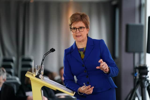 SNP leader and First Minister of Scotland Nicola Sturgeon issues a statement at the Apex Grassmarket Hotel in Edinburgh following the decision by judges at the UK Supreme Court in London that the Scottish Parliament does not have the power to hold a second independence referendum.