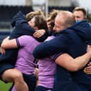 Scotland head coach Bryan Easson embraces Rachel Malcolm after the Women's Six Nations win over Italy last weekend. (Photo by Ross Parker / SNS Group)
