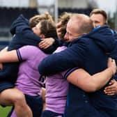 Scotland head coach Bryan Easson embraces Rachel Malcolm after the Women's Six Nations win over Italy last weekend. (Photo by Ross Parker / SNS Group)